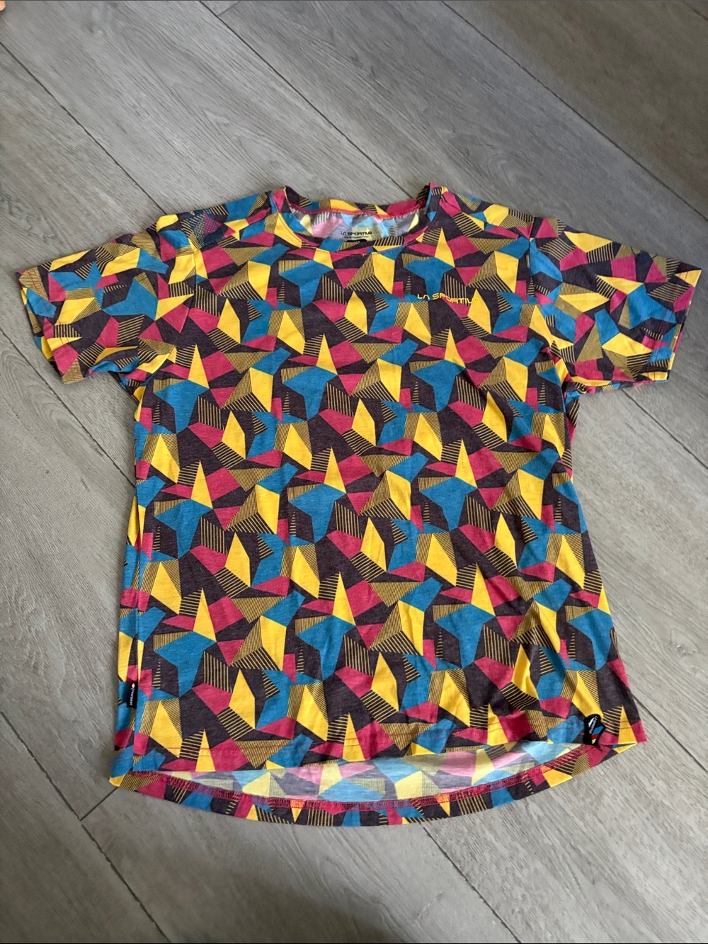 La Sportiva Multicolor Geometric Climbing Tee - Yellow, Blue, Pink
